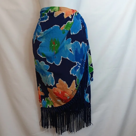 *NEW Lauren Ralph Lauren Fringe Trim Floral Crepe Skirt Size 8